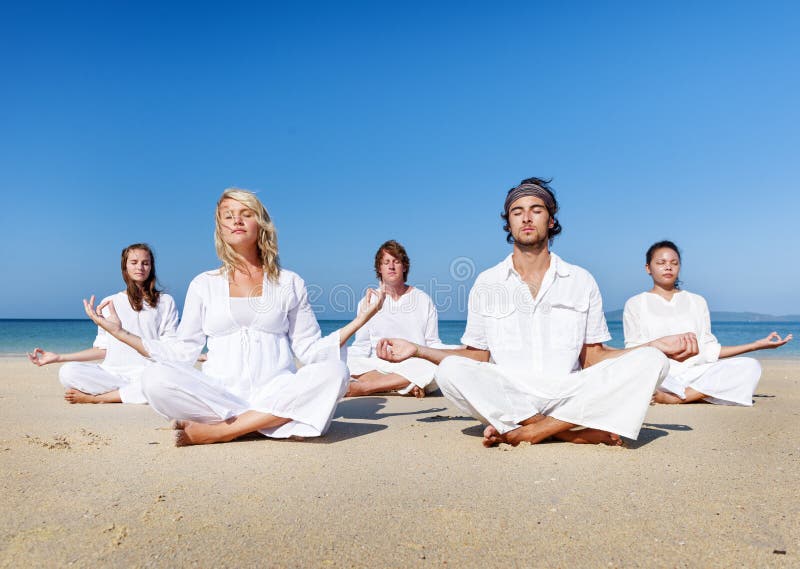 Beach Yoga Balance Calm Relaxing Exercise Concept royalty free stock photo Beach Yoga Balance Calm Relaxing Exercise Concept royalty free stock photo