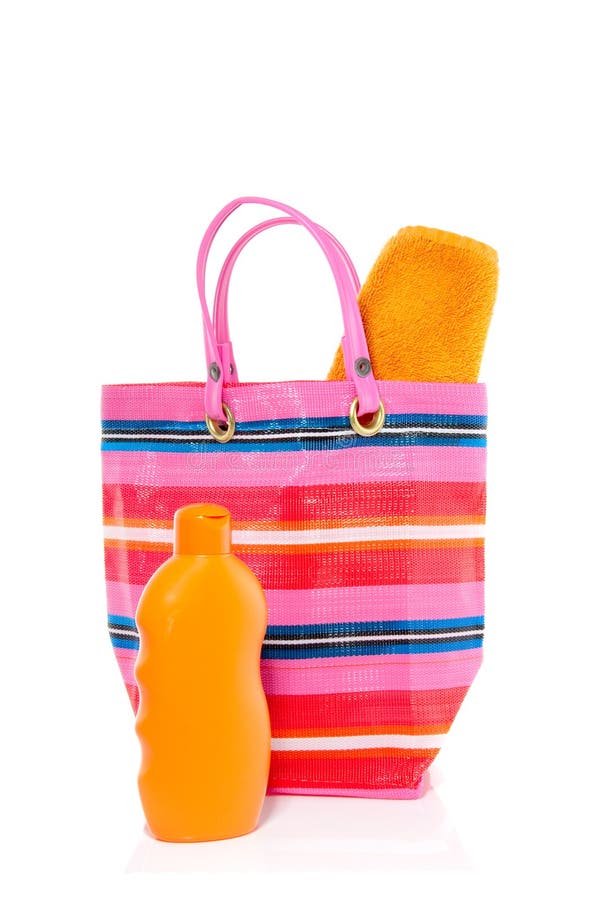 A Beachbag With Sun Protection Stock Photo - Image of summer, handles ...