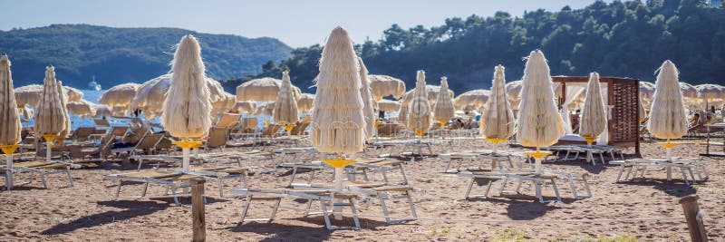 The beaches of Montenegro are ready for the tourist season BANNER, LONG FORMAT royalty free stock image