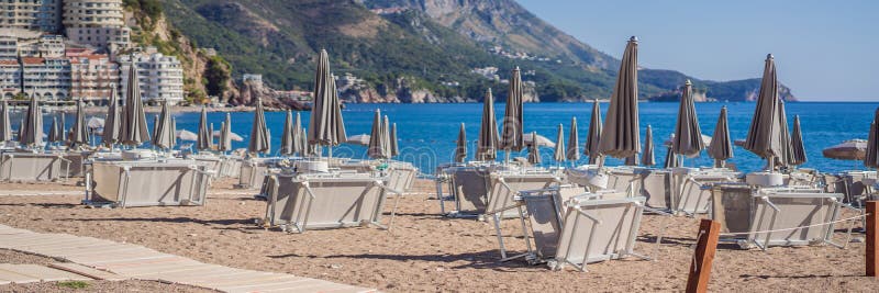 The beaches of Montenegro are ready for the tourist season BANNER, LONG FORMAT royalty free stock images