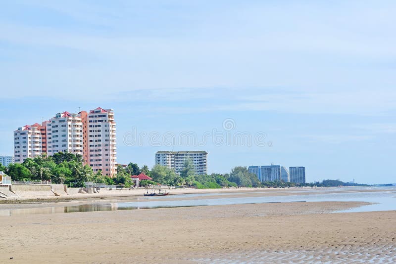 The Beachfront Building with the Sky is the Background. Stock Photo