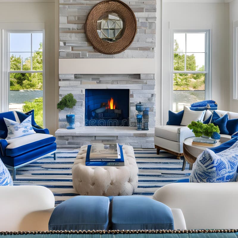 4 a Beachy, Coastal-inspired Living Room with a Mix of Blue and