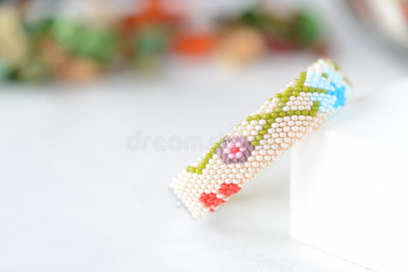 Download Bead Crochet Bracelet Beige Color With Floral Print Stock Photo - Image of mosaic, chain: 106488094