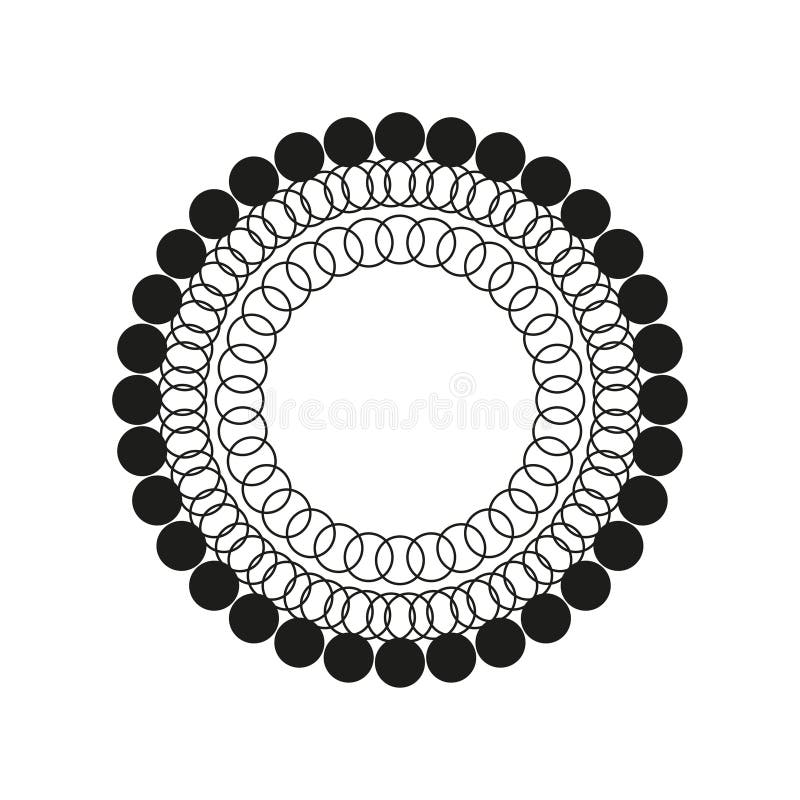 Beaded circle icon. Round ornament vector. Black white pattern. Abstract decorative form. stock illustration