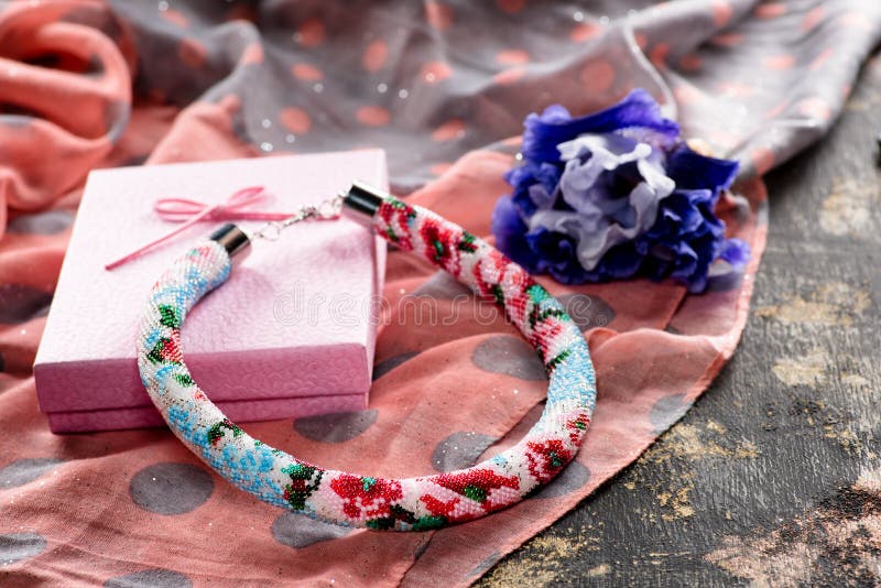 Beaded Necklace with Gift Wrapping Stock Photo Image of evening