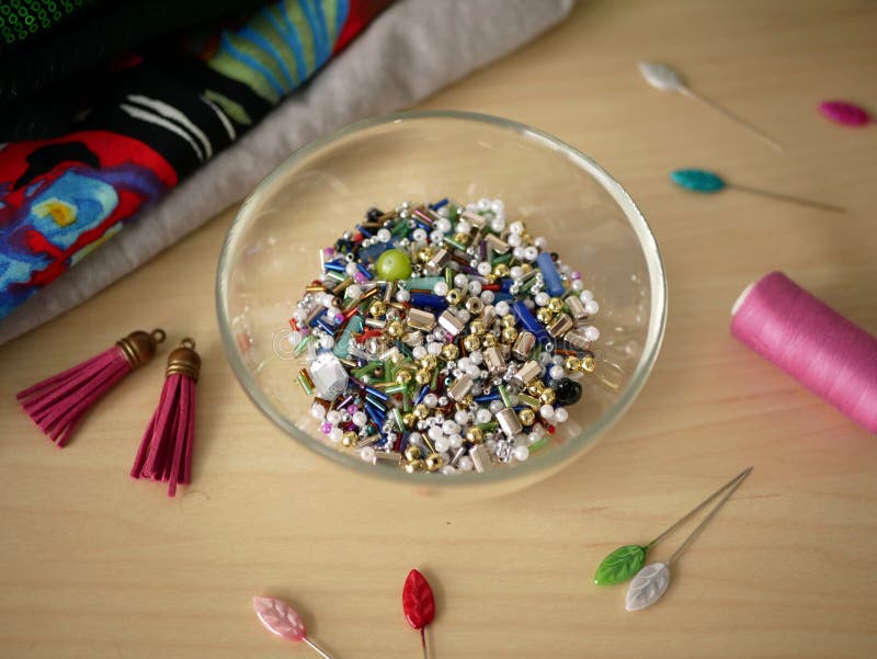 Beading And Sewing Tools In The Backround Stock Image Image of