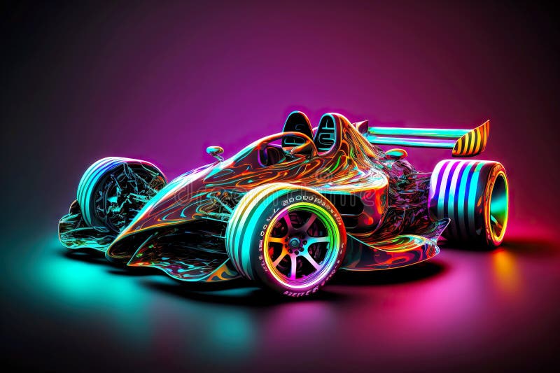 Beaful multi-colored iridescent racing car as 3d render neon background, created with generative ai