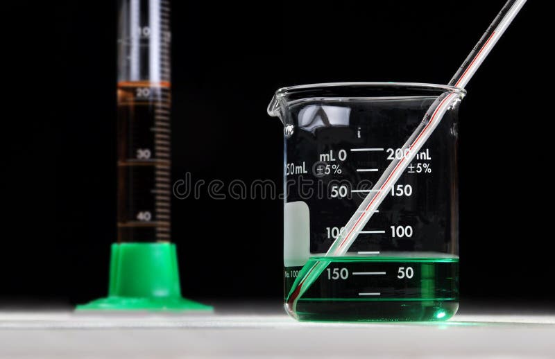Beaker and Cylinder with Thermometer Stock Image Image of cylinder