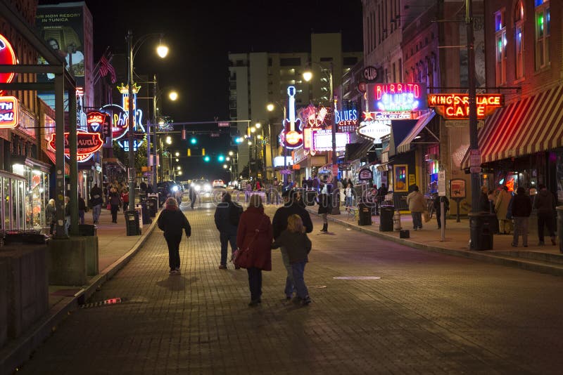 Beale Street, Memphis Tennessee Downtown with people walking. Beale Street, home of the blues, Memphis, TN stock image Beale Street, Memphis Tennessee Downtown with people walking. Beale Street, home of the blues, Memphis, TN stock image