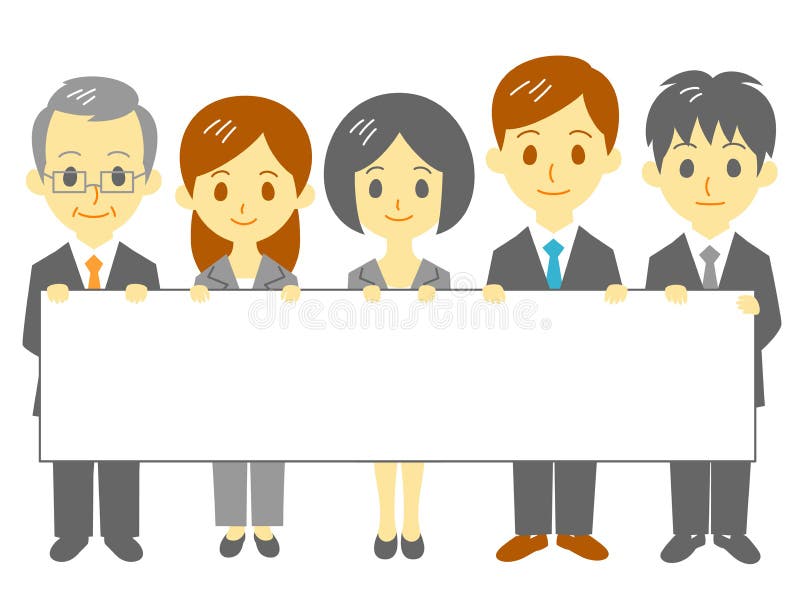 Kantoormedewerkers die een blanco banner vasthouden vector illustratie