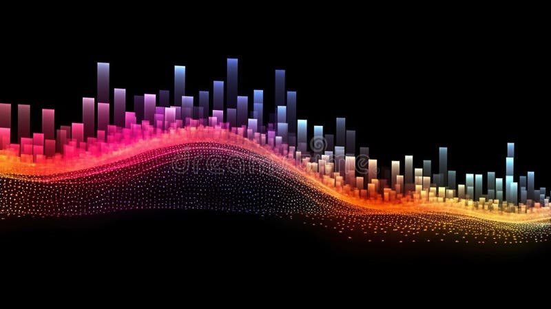 Beams of RGB Lights Abstract Analytics Chart Pattern Trending Upwards on Black Background royalty free illustration
