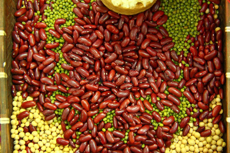 Bean background in a printers box, pinto, lima, navy, black eyed