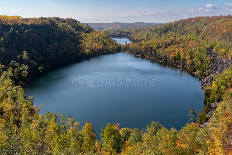 Bean and Bear Lake Overlook during Fall in Minnesota Stock Image