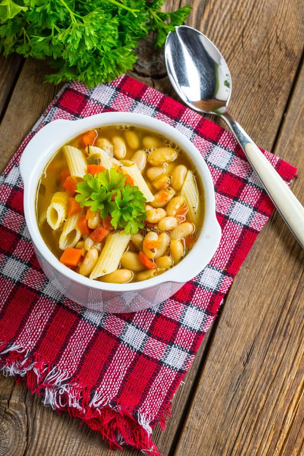 Bean Soup with Penne Pasta. Stock Photo Image of lunch, dinner 106094756