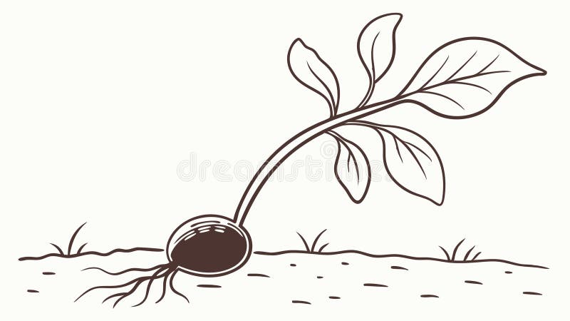Bean Sprout Germination Line Drawing, vector design Generative AI royalty free illustration