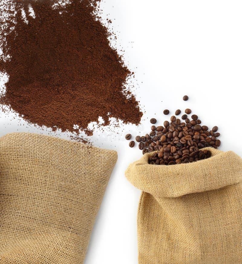 Beans and Coffee Powder with Bag Stock Image Image of grounds, ground