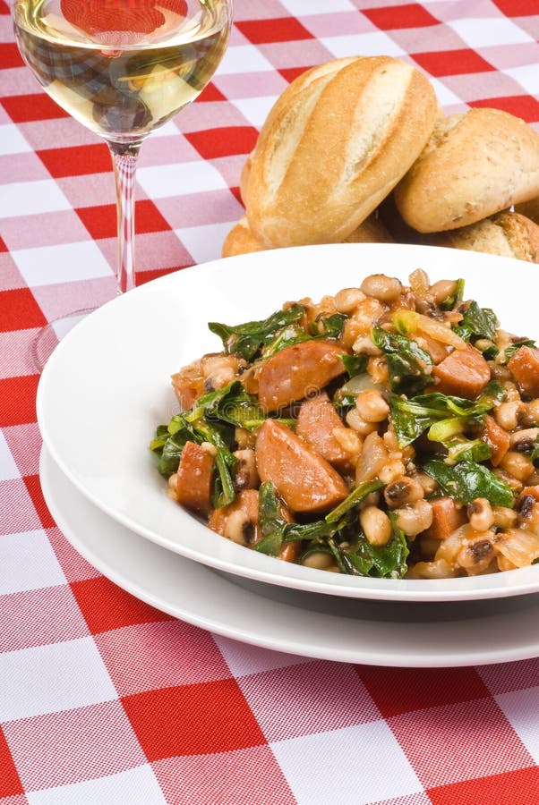 Beans and Pork Sausages stock image. Image of sauce, greens 16910689