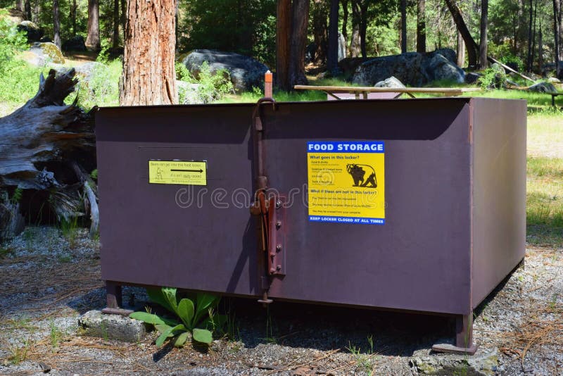 Bear boxes bear resistant food storage containers for campers in campsite  Yosemite National Park California USA Stock Photo - Alamy