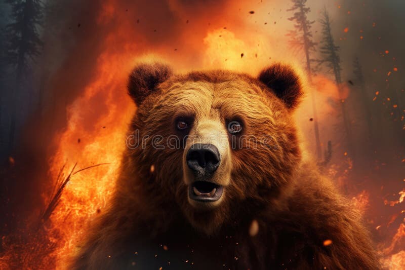 Bear in Burning Forest, Generative AI vector illustration