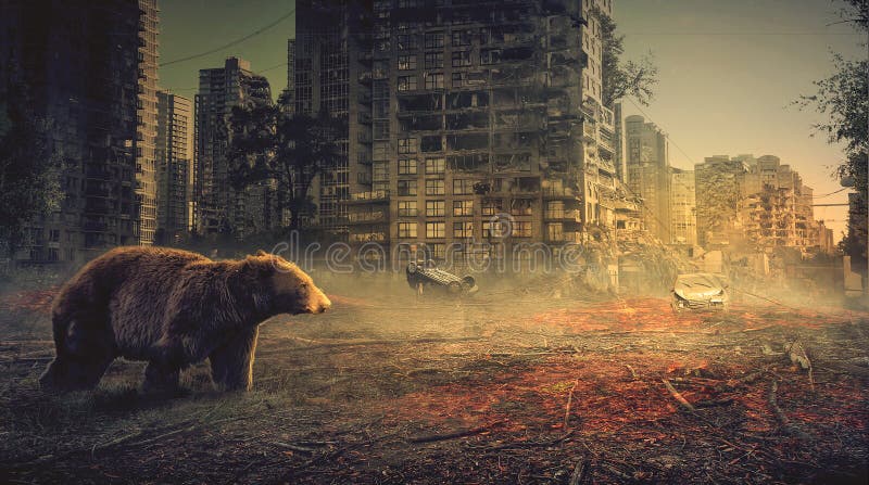 Bear and City Damage, Photo Manipulation Stock Image - Image of  destructive, cars: 180343849