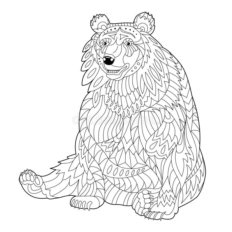 An Adult Coloring Pages Bear With Designs On It Outline Sketch