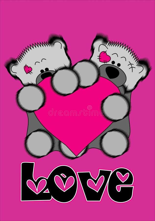 Bear cubs who hold pink heart.