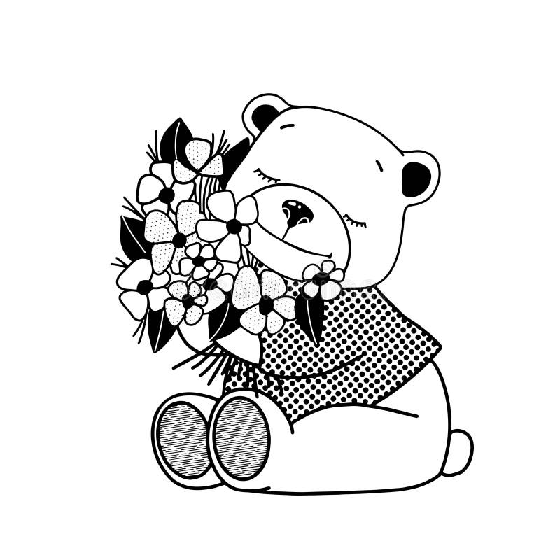 bear with flowers, vector clipart, holiday illustration stock illustration