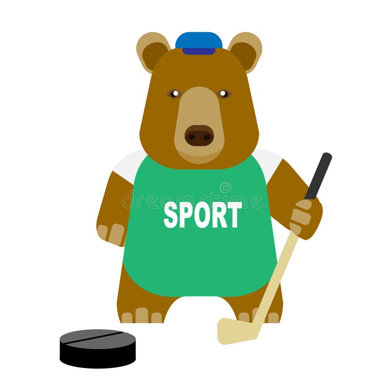 Bear Ice Hockey Player Animal Sports Mascot Stock Vector Illustration
