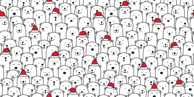 Bear seamless pattern vector polar bear Christmas Santa Claus Xmas hat scarf isolated cartoon illustration tile background repeat