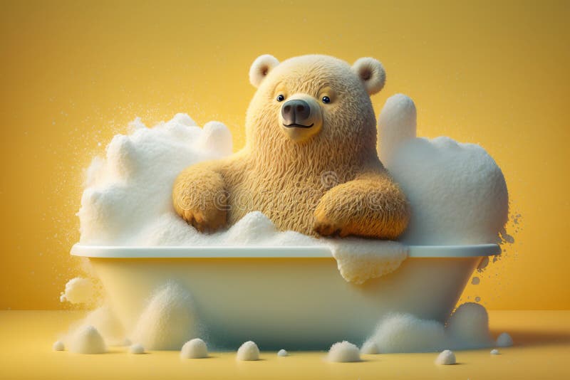 Bear Taking a Bath in a Bathtub , Created with Generative AI Technology Stock Illustration