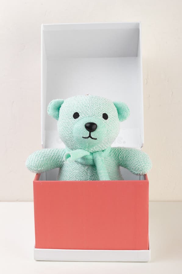 Bear Toy in a Red Cardboard Box Stock Photo Image of pink, drawing