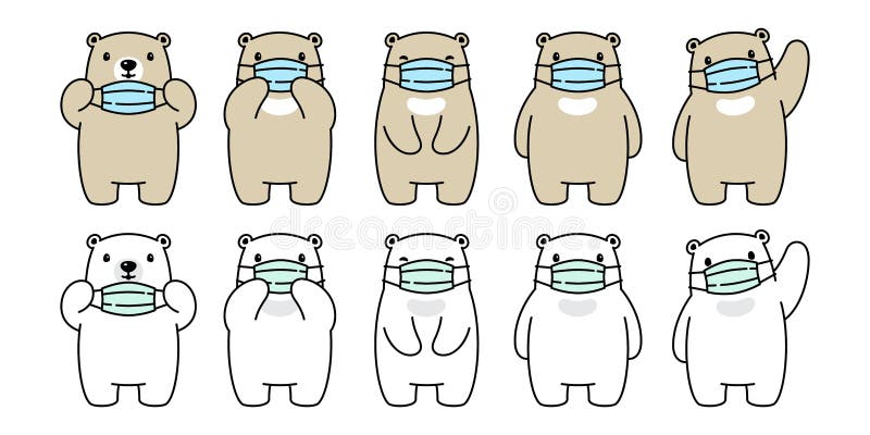 Bear vector face mask covid-19 polar bear coronavirus virus pm 2.5 icon teddy logo symbol character cartoon doodle illustration de