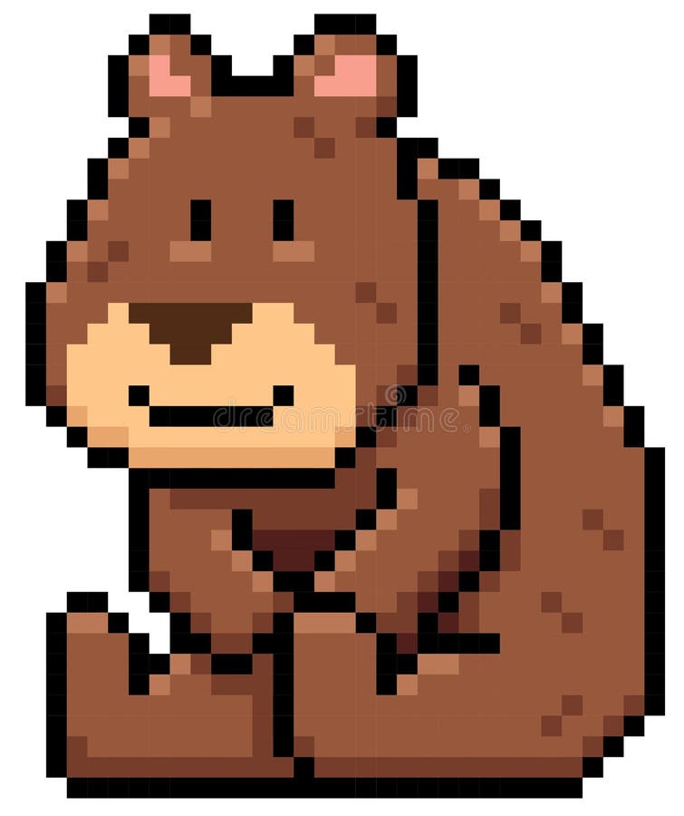 Vector illustration of Cartoon brown bear - Pixel style.