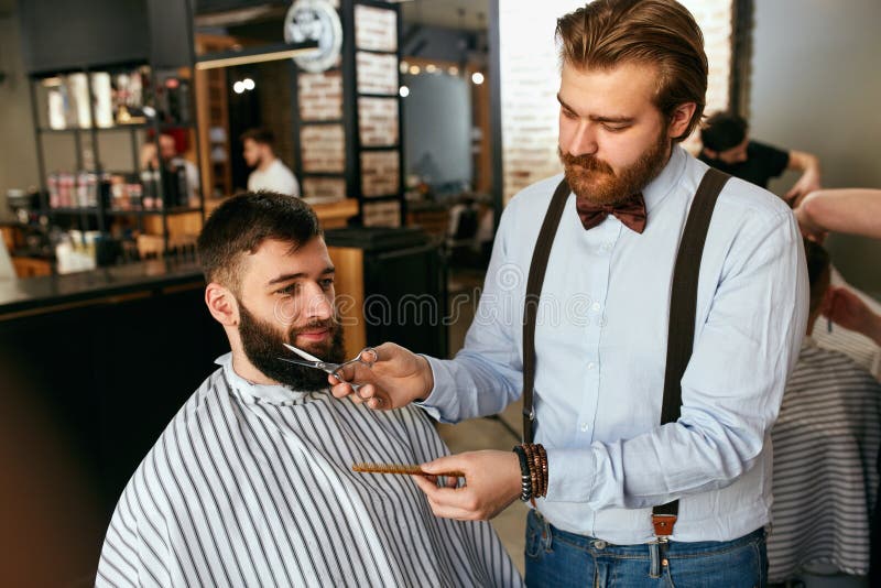 Beard Cut in Barber Shop. Barber Cutting Beard Stock Image - Image of ...