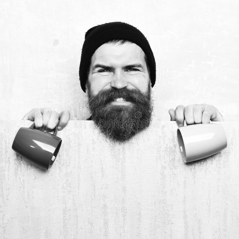 Bearded Brutal Caucasian Hipster with Paper Sheet and Cups Stock Image ...