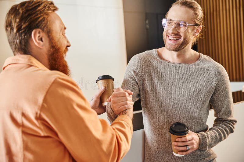 Bearded Businessman Shaking Hands With Delighted Stock Image Image Of Handshake Adult 283518913