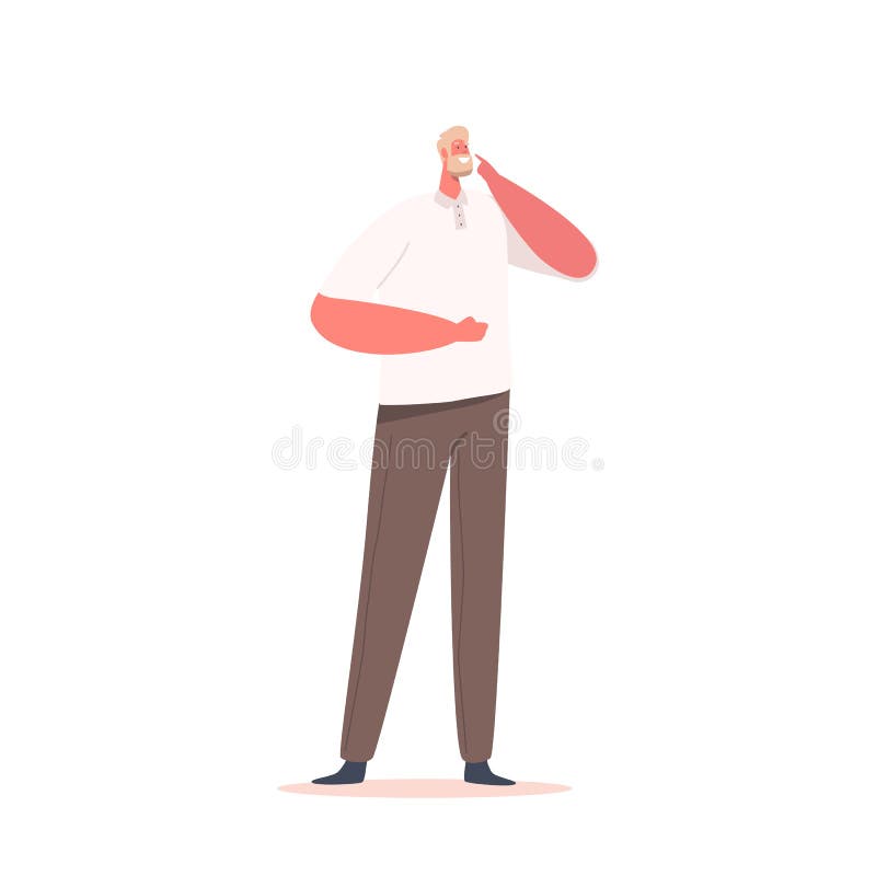 Bearded Curious Single Male Character Thinking, Solving Problem Searching Solution Isolated on White Background stock illustration