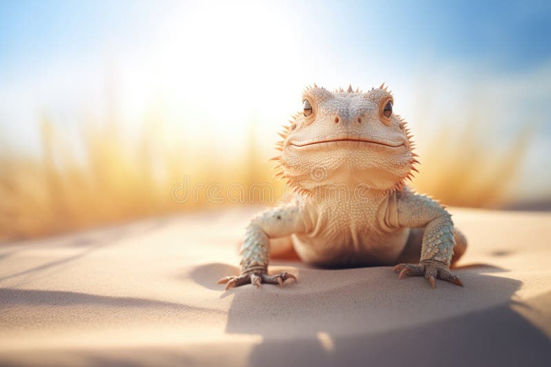 Bearded Dragon on Sandy Terrain with Sunlight Stock Image Image of