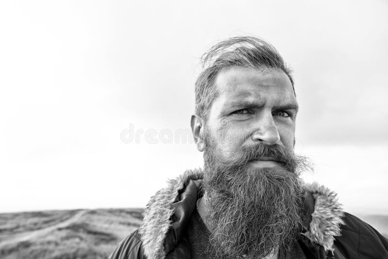 Bearded Handsome Serious Man on Mountain Top Stock Image - Image of ...