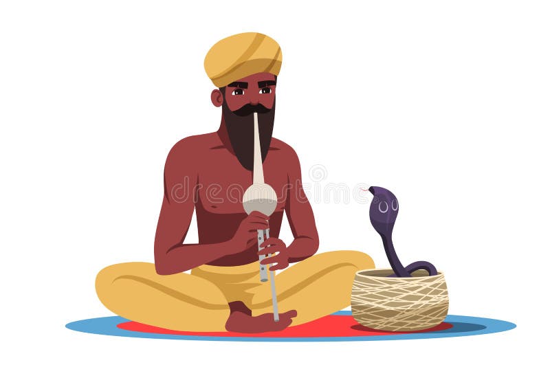 Bearded indian snake charmer isolated on white