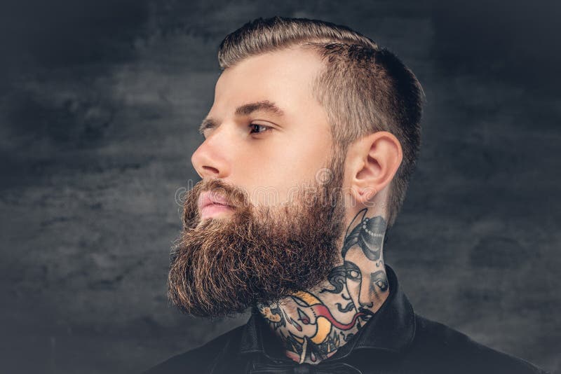Bearded Male with Tattoo on His Neck. Stock Image - Image of hair, adult:  111011985