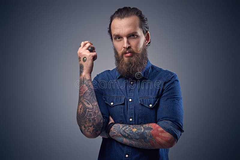 Bearded Male with Tattoos on Arms. Stock Image - Image of modern, hipster: 112944775 Bearded Male with Tattoos on Arms. Stock Image - Image of modern, hipster: 112944775