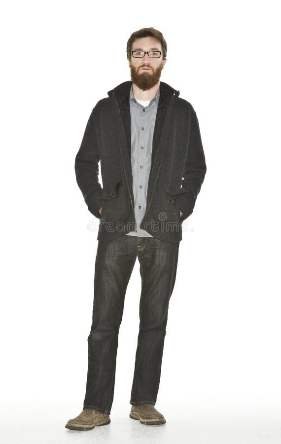 Bearded man with sweater jacket stock images