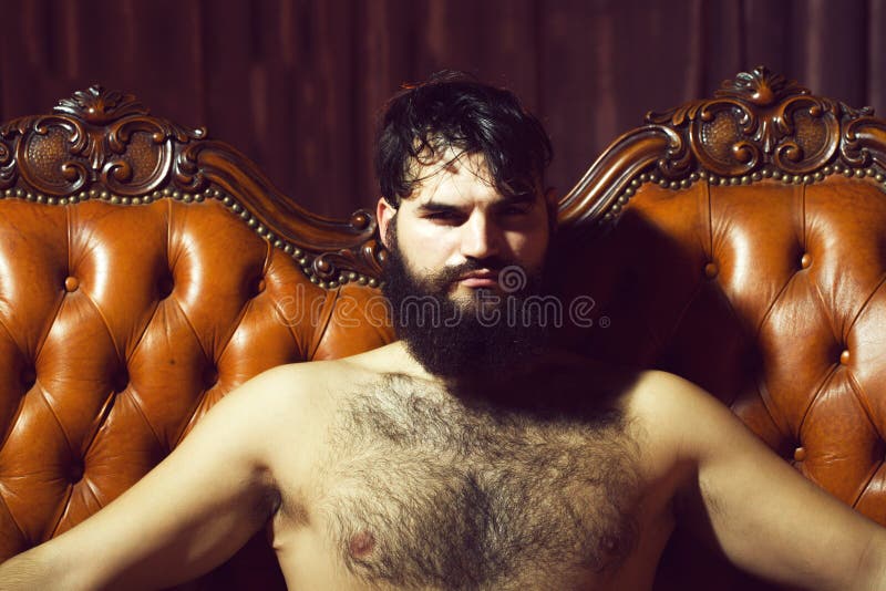 800px x 533px - Bearded naked man on couch stock image. Image of hairy - 152208593