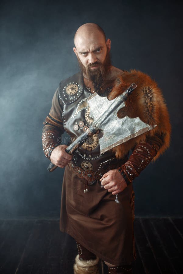 Bearded Viking with Axe Enters the Battle Stock Photo - Image of ...