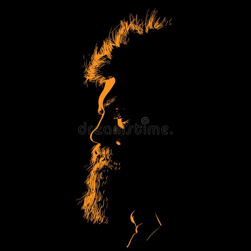 Beared Man portrait silhouette i kontrast bakgrundsbelysning Vector