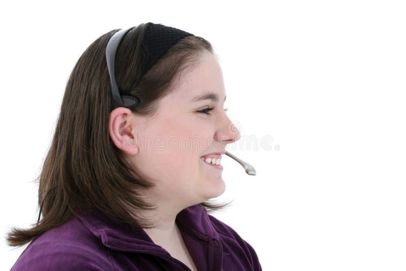 Beatiful Teen Girl With Headset Homework Hotline or Gossiping Wi royalty free stock image Beatiful Teen Girl With Headset Homework Hotline or Gossiping Wi royalty free stock image