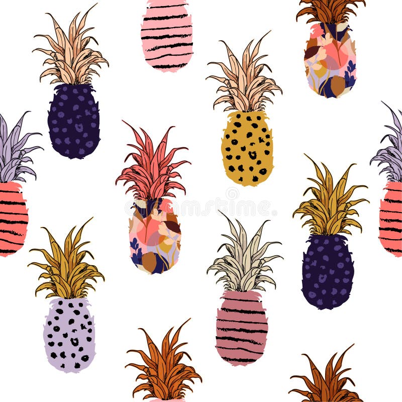 Beau et mignon ananas tiré par la main coloré suffisance-sur avec l'ha illustration stock Beau et mignon ananas tiré par la main coloré suffisance-sur avec l'ha illustration stock