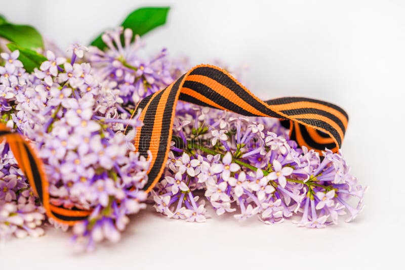 Beau fond floral avec st. george ribbon et lilac. bannière des fêtes de printemps avec une place pour le texte.