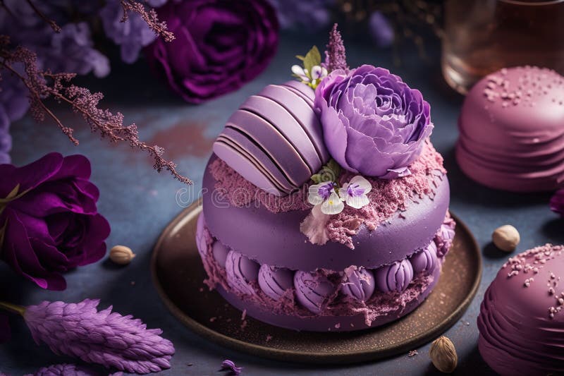 Un Gâteau Avec Des Fleurs Violettes Dessus Image Fictive Décoration De Fleurs  Comestibles